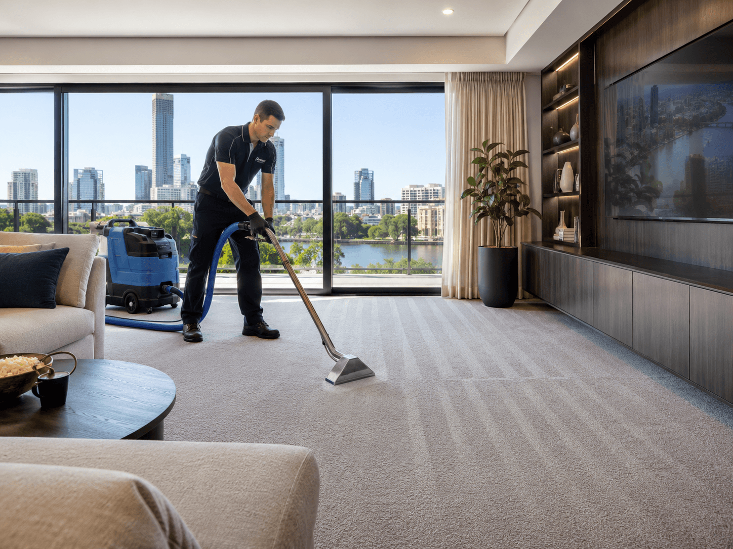 Tangora cleaner vacuuming carpet in a premium residential room
